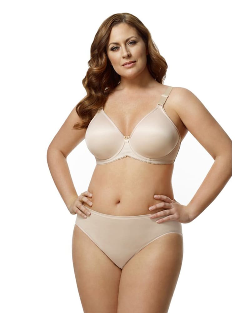 Front of a model wearing a size 42G Elila Women's Smooth Curves Underwire Bra in Beige by Elila. | dia_product_style_image_id:322218